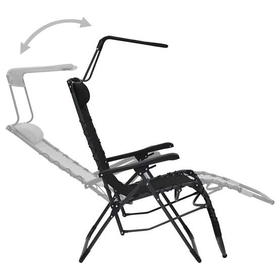 Chaise Longue Pliable Textilène Acier Terrasse Inclinable Noir - ComfortXL Outdoor Living - Image 4