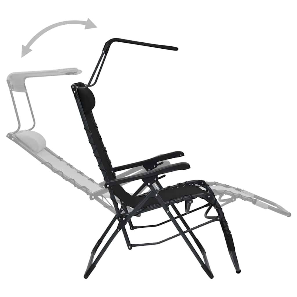 Chaise Longue Pliable Textilène Acier Terrasse Inclinable Noir - ComfortXL Outdoor Living - Image 4