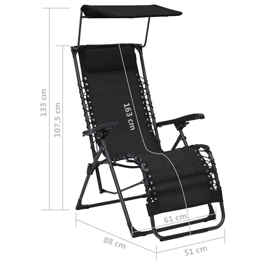 Chaise Longue Pliable Textilène Acier Terrasse Inclinable Noir - ComfortXL Outdoor Living - Image 10