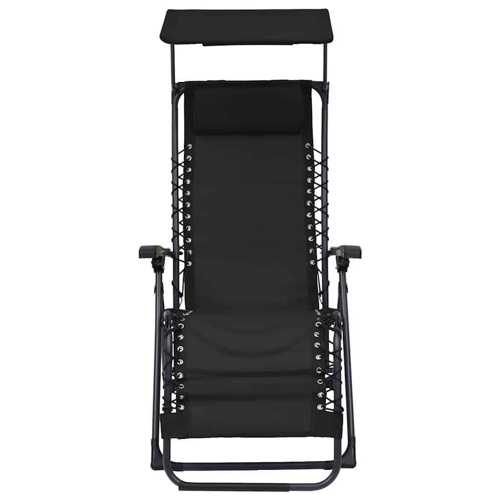 Chaise Longue Pliable Textilène Acier Terrasse Inclinable Noir - ComfortXL Outdoor Living - Image 2