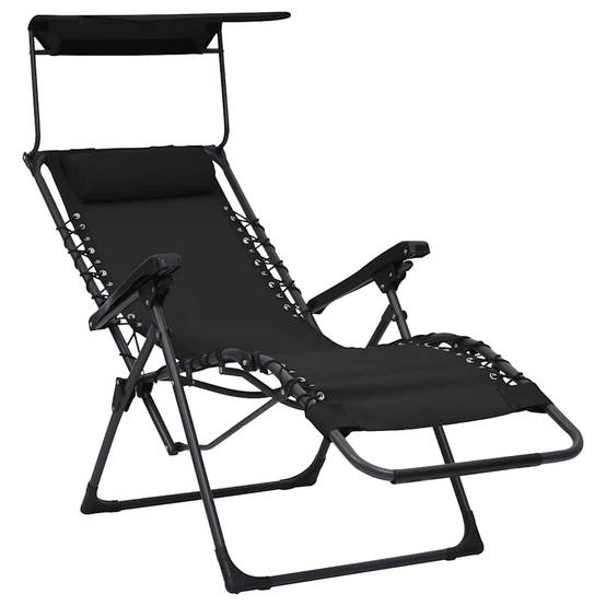 Chaise Longue Pliable Textilène Acier Terrasse Inclinable Noir - ComfortXL Outdoor Living - Image 7
