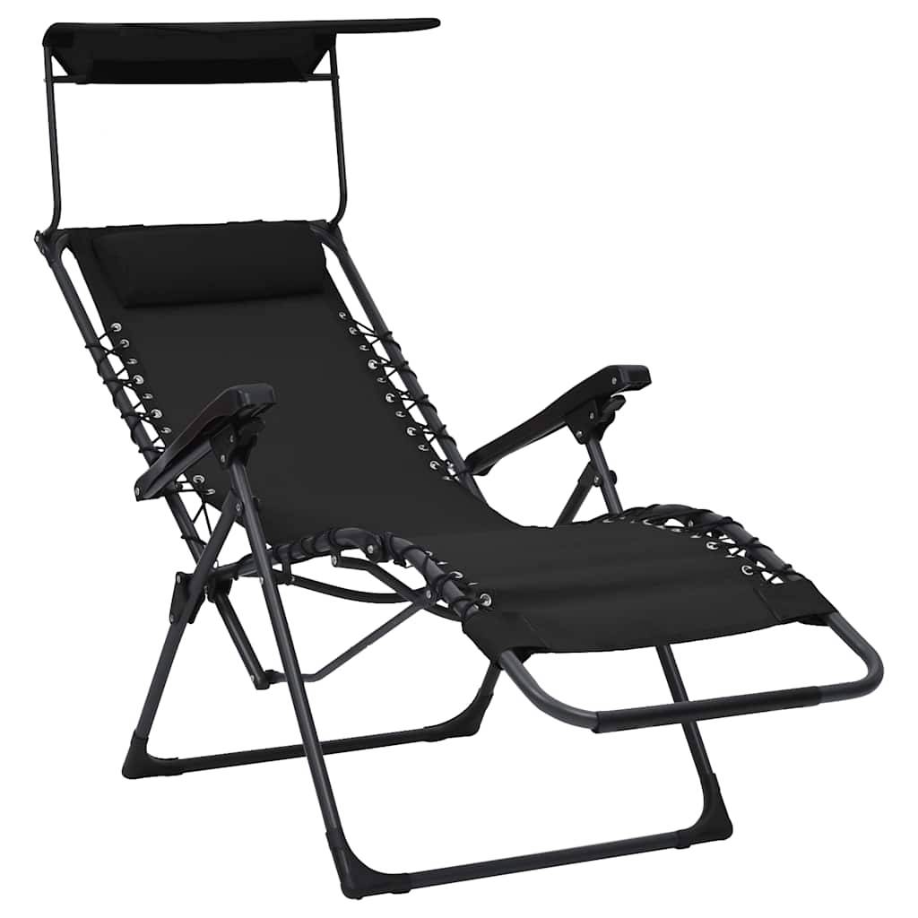 Chaise Longue Pliable Textilène Acier Terrasse Inclinable Noir - ComfortXL Outdoor Living - Image 7