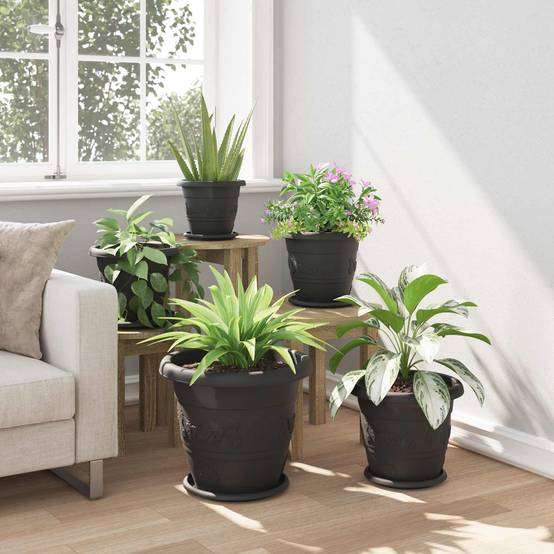 Pots de plantes en plastique noir Ø 39 x 39 x 32 cm (6 pièces) - PANGIVO - Image 4