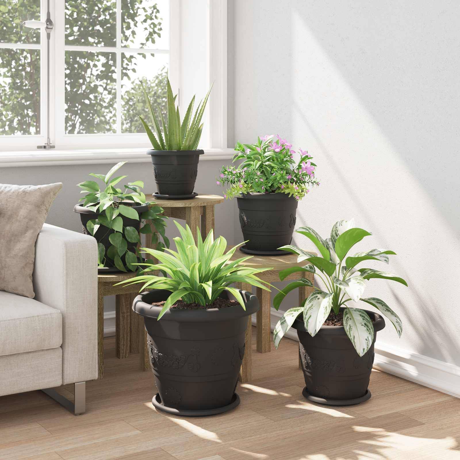 Pots de plantes en plastique noir Ø 39 x 39 x 32 cm (6 pièces) - PANGIVO - Image 4