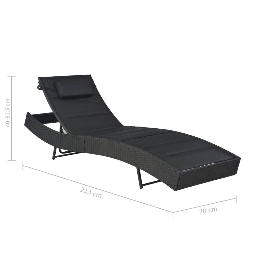 Helloshop26 - Transat chaise longue bain de soleil lit de jardin terrasse meuble d'extérieur résine tressée et textilène noir - Imagen 6