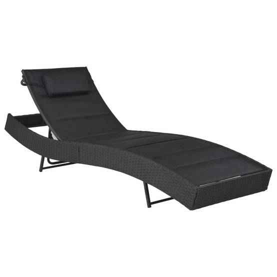 Helloshop26 - Transat chaise longue bain de soleil lit de jardin terrasse meuble d'extérieur résine tressée et textilène noir - Imagen 1