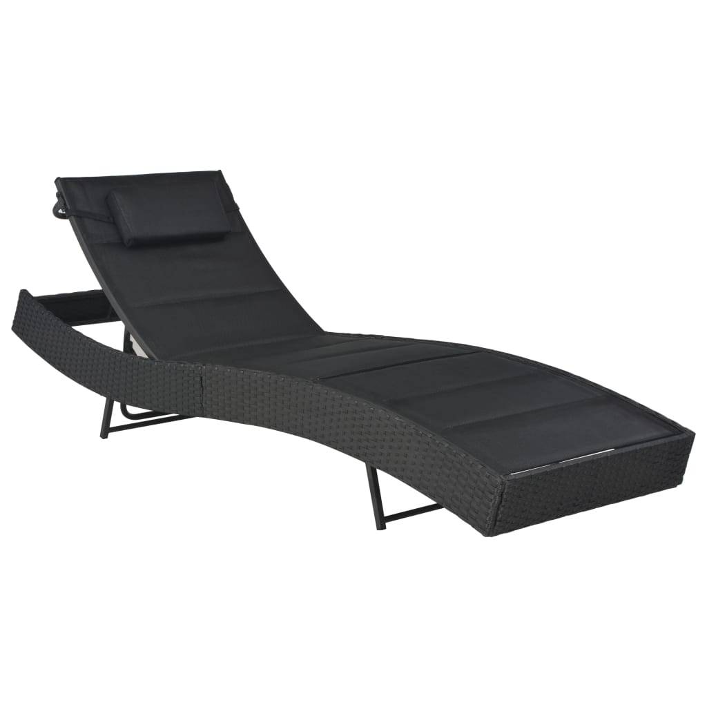 Helloshop26 - Transat chaise longue bain de soleil lit de jardin terrasse meuble d'extérieur résine tressée et textilène noir - Imagen 1
