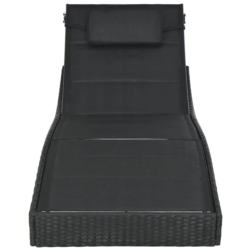 Helloshop26 - Transat chaise longue bain de soleil lit de jardin terrasse meuble d'extérieur résine tressée et textilène noir - Imagen 3