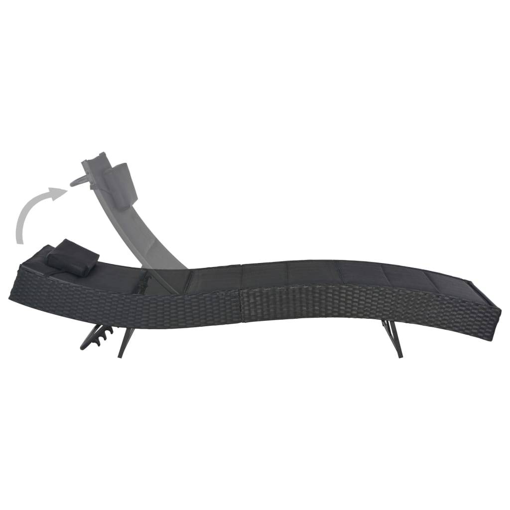 Helloshop26 - Transat chaise longue bain de soleil lit de jardin terrasse meuble d'extérieur résine tressée et textilène noir - Imagen 2