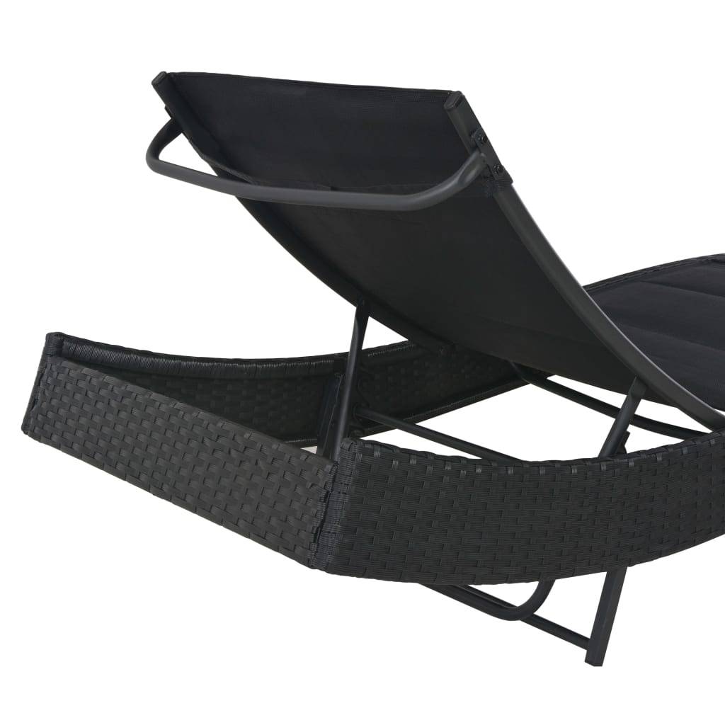 Helloshop26 - Transat chaise longue bain de soleil lit de jardin terrasse meuble d'extérieur résine tressée et textilène noir - Imagen 4