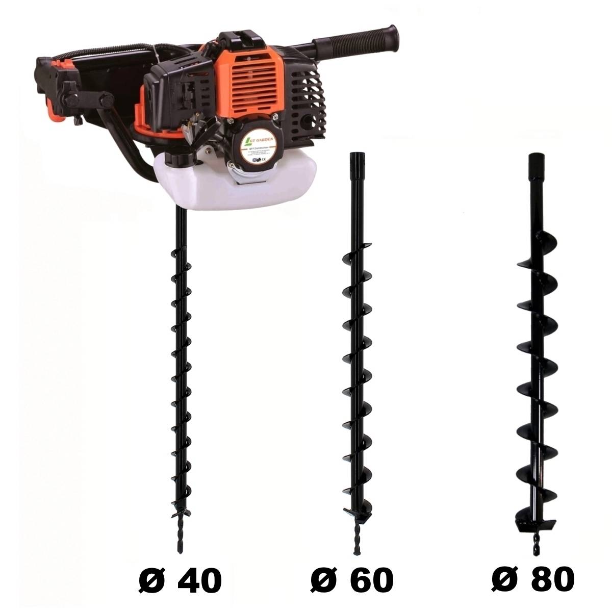 Gt Garden - Tarière thermique 52 cm3 - 3 CV + lot de 3 mèches (40, 60 et 80 mm) - GT GARDEN - Imagen 1