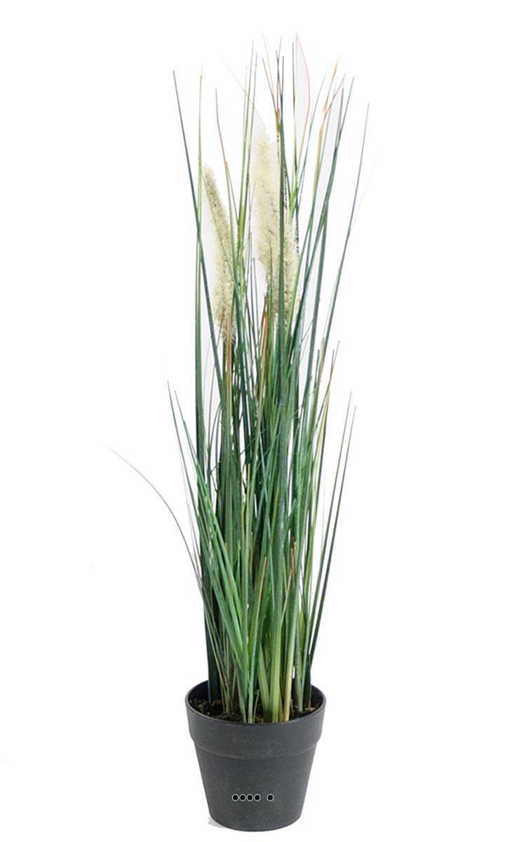 Artificielles - Graminée herbe de roseau artificielle avec 3 chatons en pot H 50 cm - Imagen 1