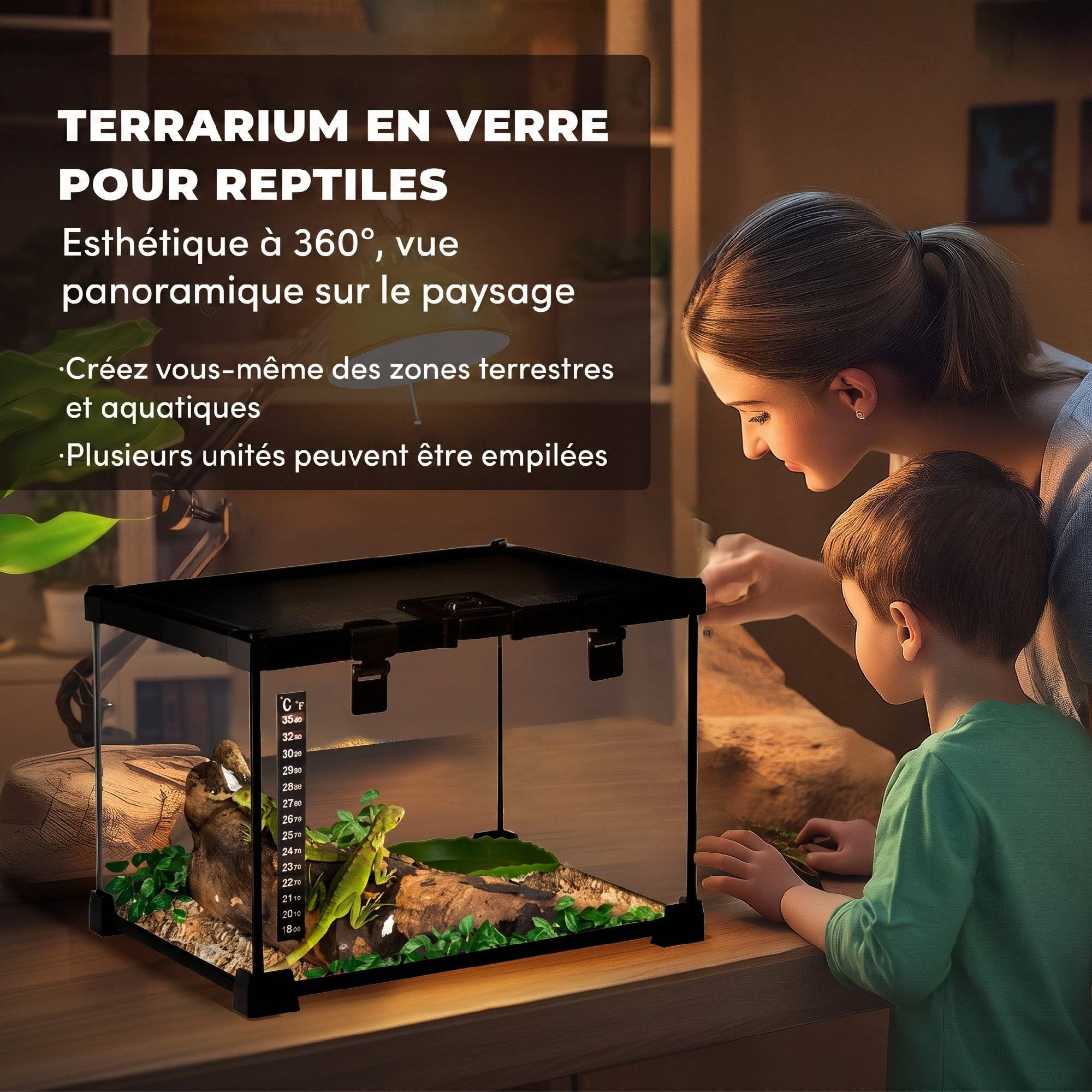 Boîtier reptile 50×30×35cm noir, panneau arrière, fermeture rotative sécurisée, ventilation frontale - Image 6