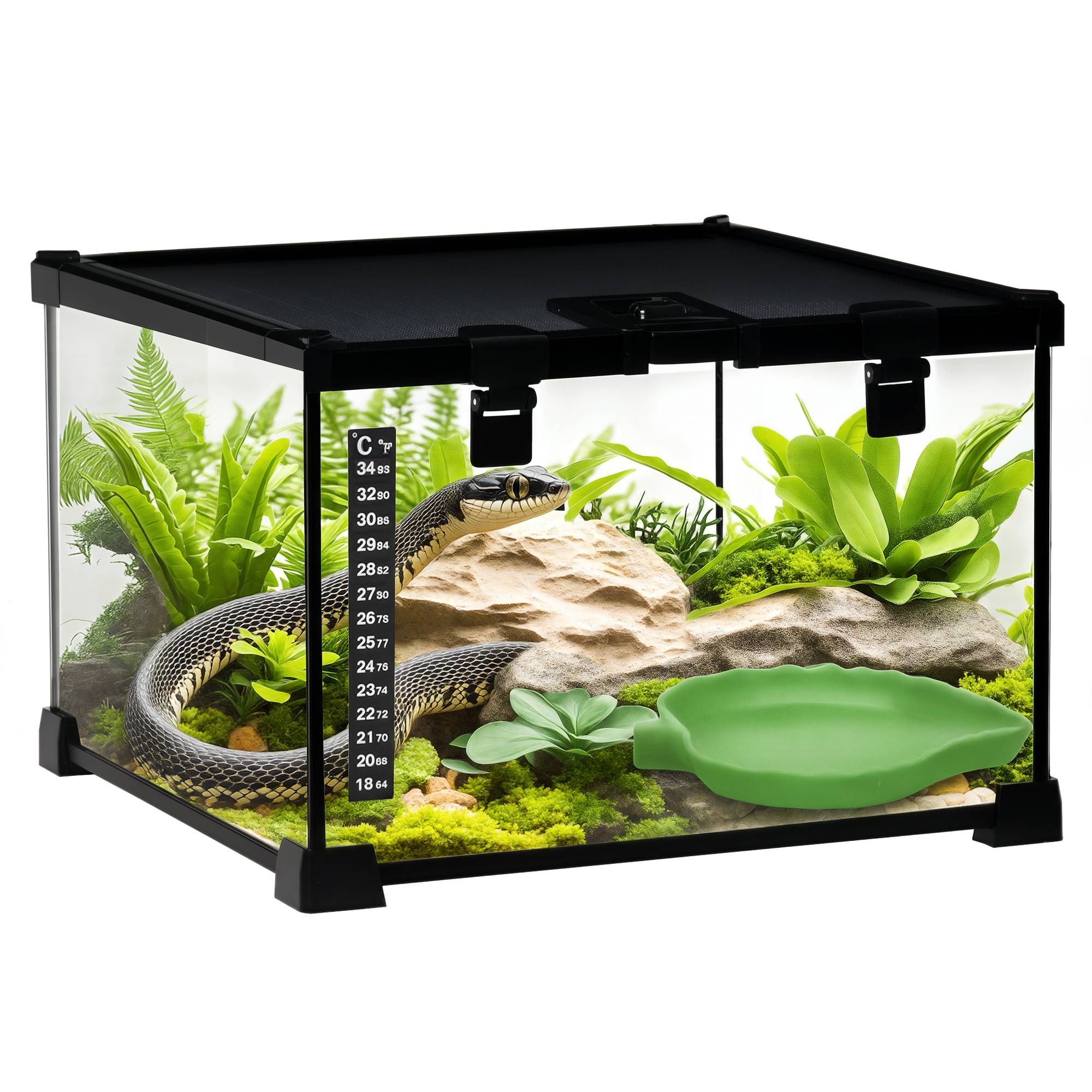 Boîtier reptile 50×30×35cm noir, panneau arrière, fermeture rotative sécurisée, ventilation frontale - Image 1