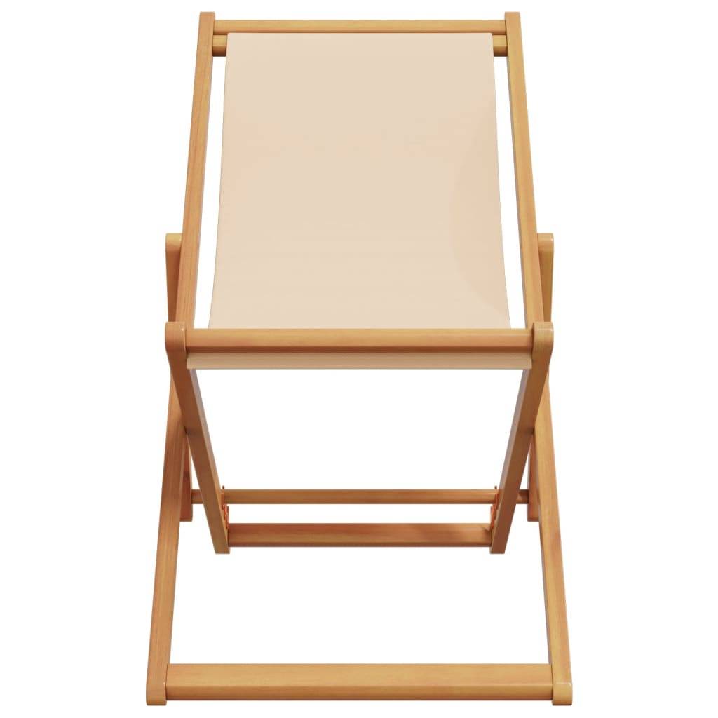 Maison Chic - lot de 2 Chaises de plage pliantes - Bain de soleil - Transat beige tissu et bois massif HL300 - Image 4