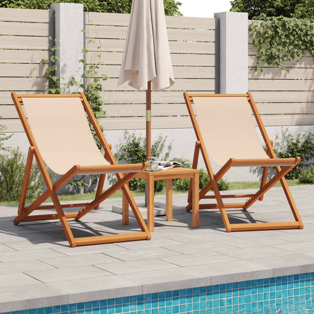 Maison Chic - lot de 2 Chaises de plage pliantes - Bain de soleil - Transat beige tissu et bois massif HL300