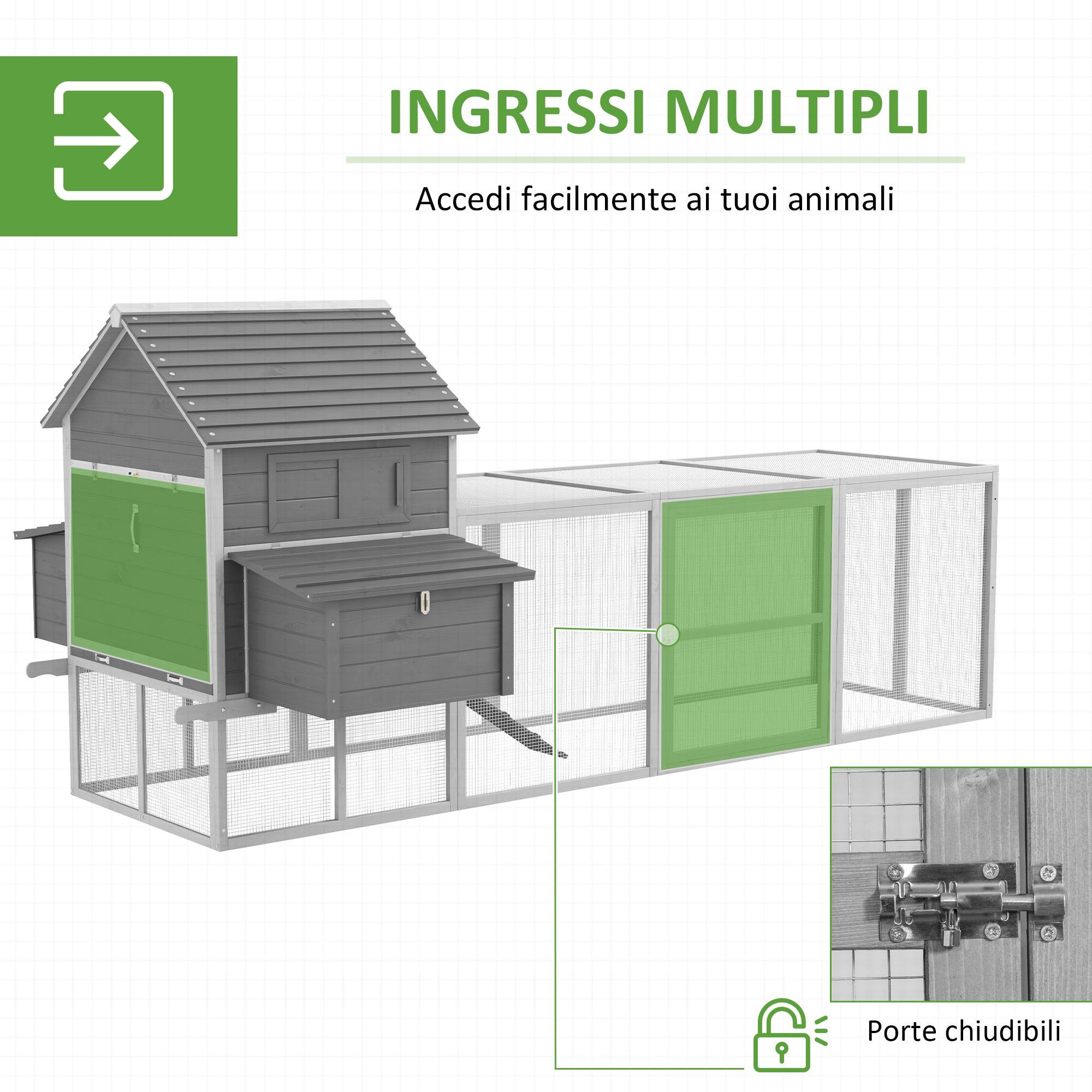 Poulailler de jardin avec abri, rampe et espace ouvert, 310,5 x 149,5 x 149 cm, gris - Image 7