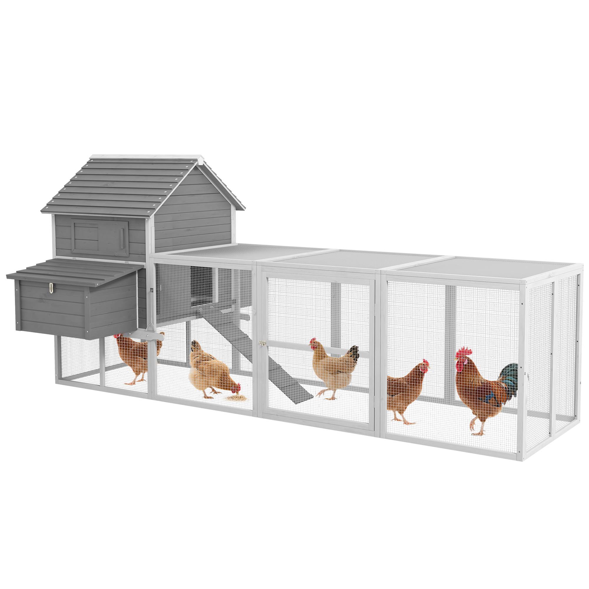 Poulailler de jardin avec abri, rampe et espace ouvert, 310,5 x 149,5 x 149 cm, gris - Image 1