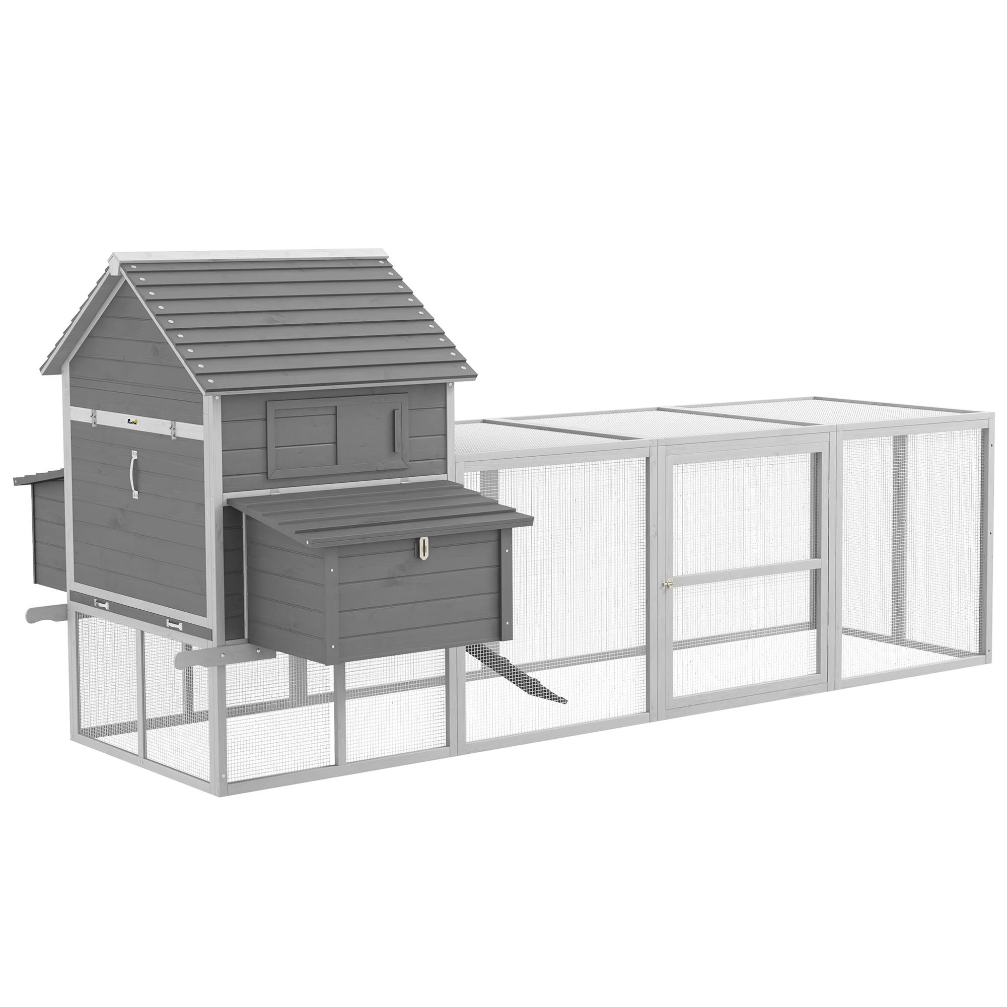 Poulailler de jardin avec abri, rampe et espace ouvert, 310,5 x 149,5 x 149 cm, gris - Image 2