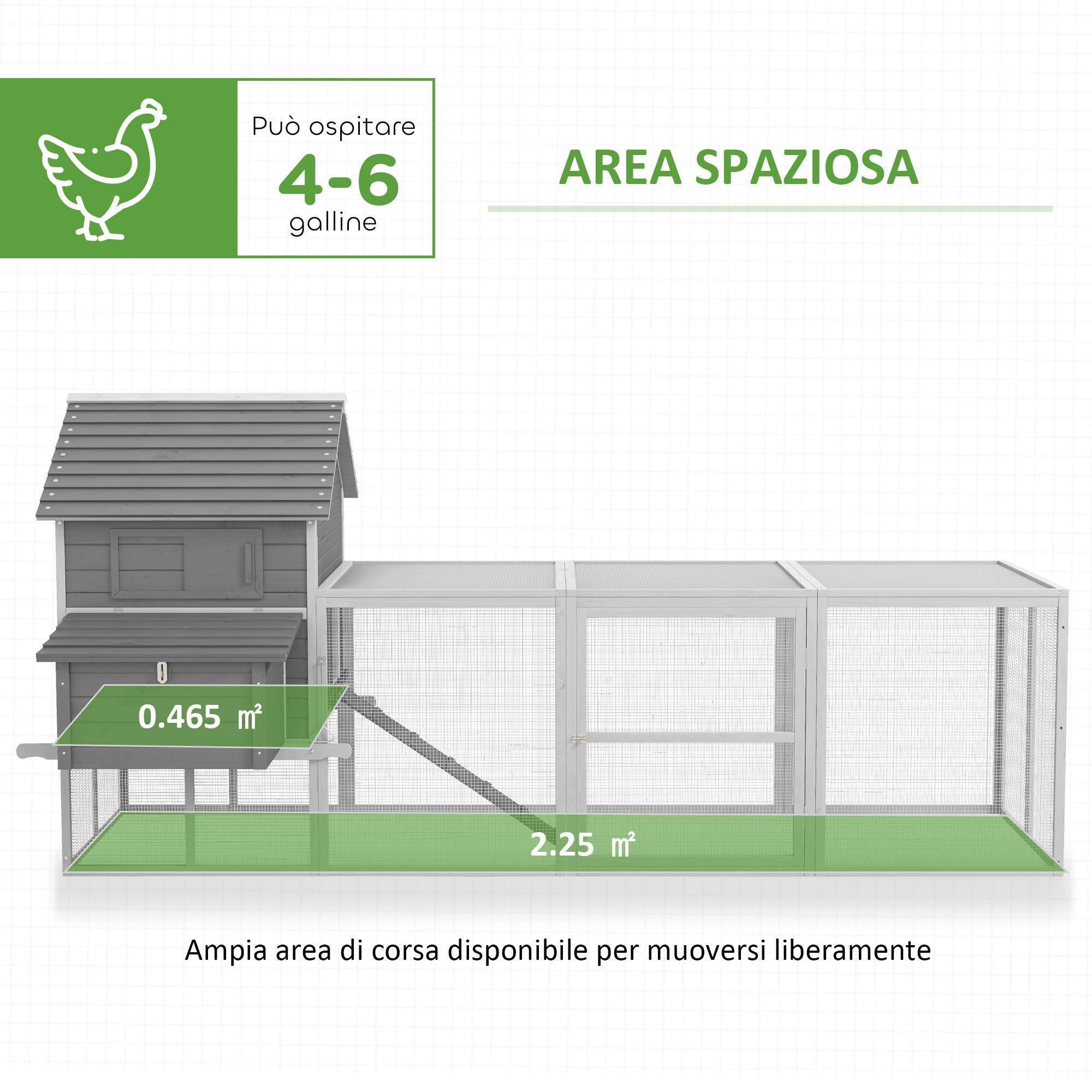 Poulailler de jardin avec abri, rampe et espace ouvert, 310,5 x 149,5 x 149 cm, gris - Image 6