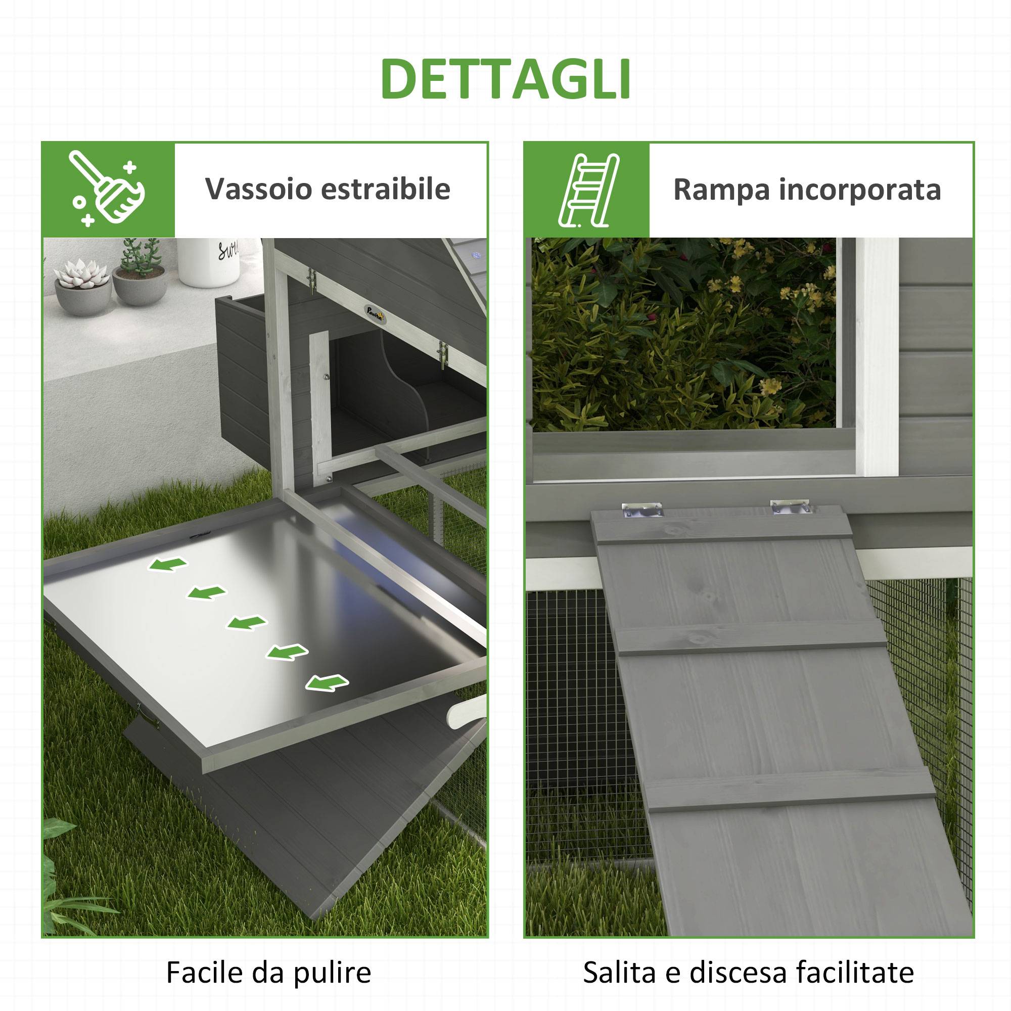 Poulailler de jardin avec abri, rampe et espace ouvert, 310,5 x 149,5 x 149 cm, gris - Image 9