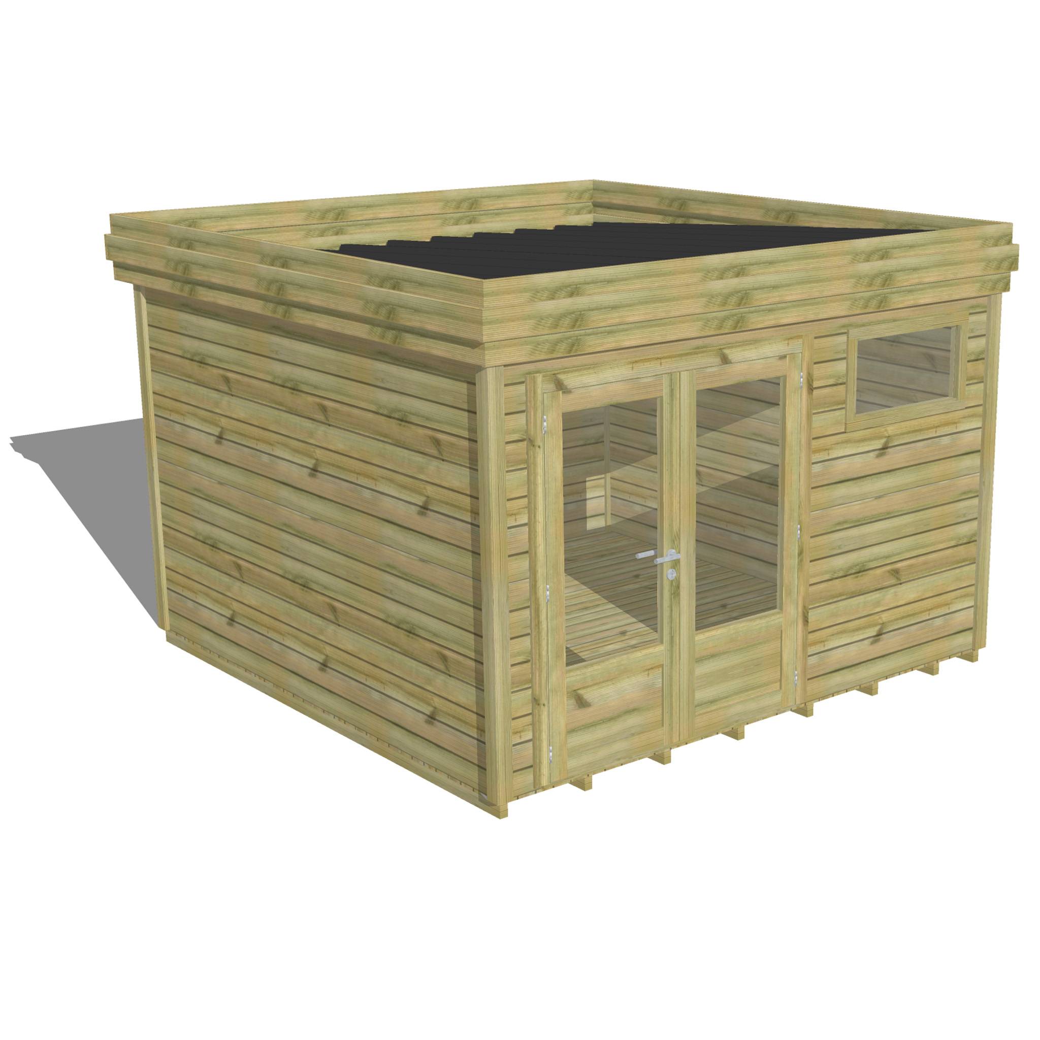 Abri Français - ABRI DE JARDIN bois Pin traité autoclave 27mm - 3,44x3,44m / 12m2 - Bac acier - Plancher bois - Image 1