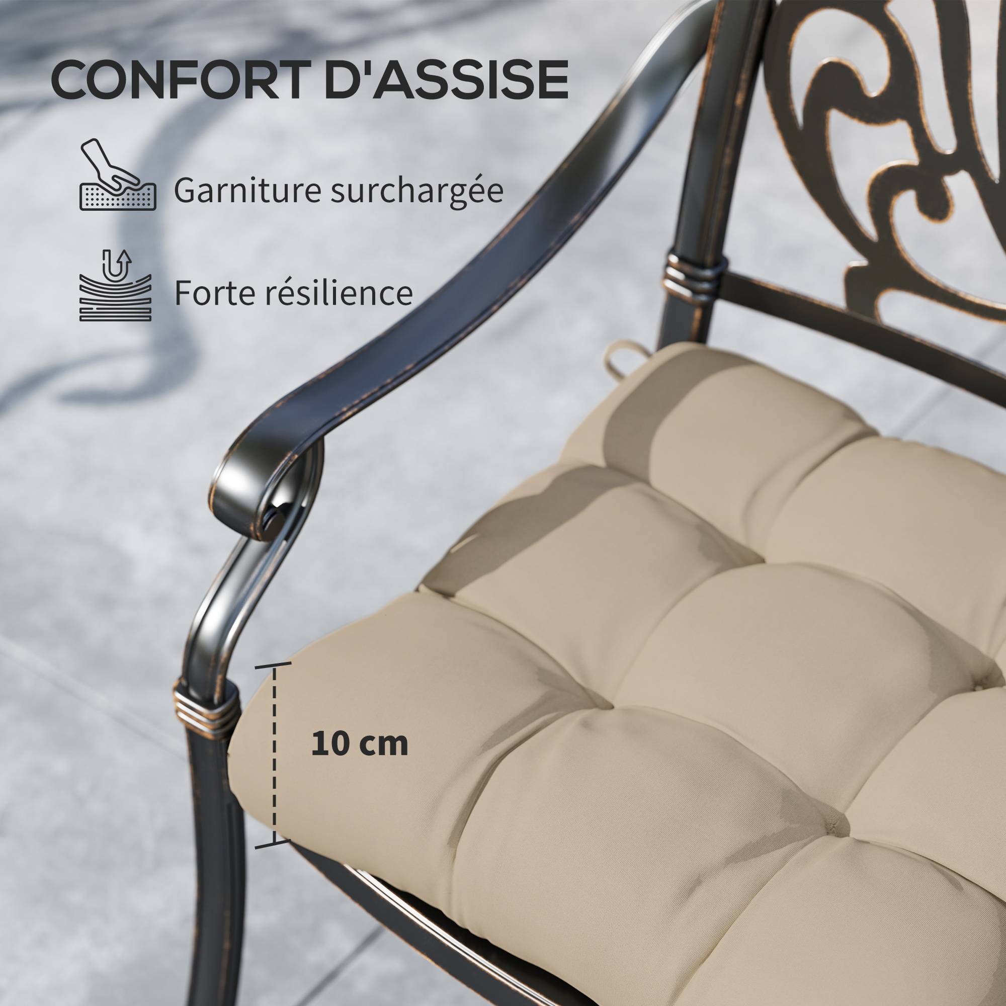 Lot de 4 coussins chaise jardin tissu extérieur assise capitonnée 48x48 cm kaki - ComfortXL Outdoor Living - Image 8