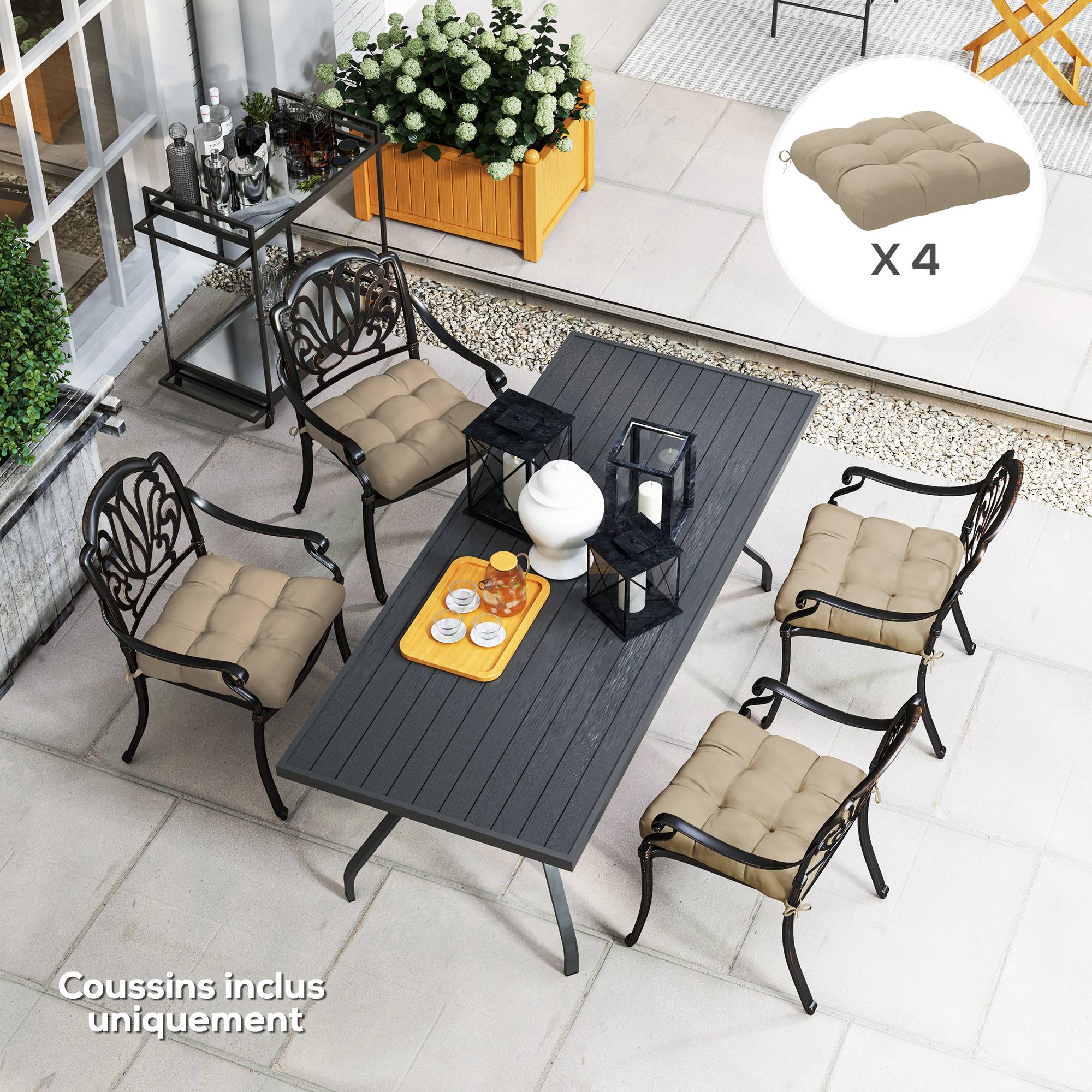 Lot de 4 coussins chaise jardin tissu extérieur assise capitonnée 48x48 cm kaki - ComfortXL Outdoor Living - Image 10