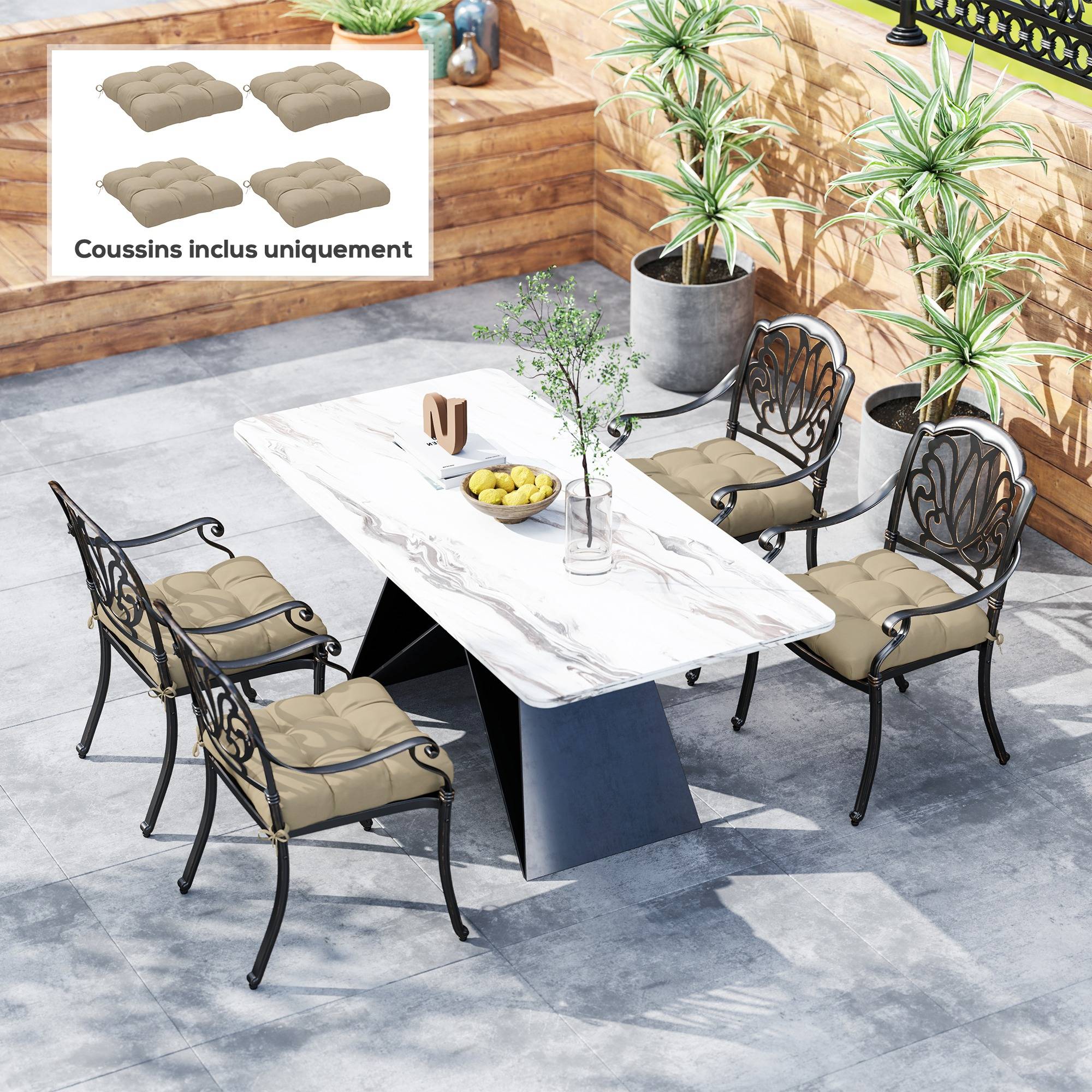 Lot de 4 coussins chaise jardin tissu extérieur assise capitonnée 48x48 cm kaki - ComfortXL Outdoor Living - Image 4