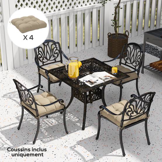 Lot de 4 coussins chaise jardin tissu extérieur assise capitonnée 48x48 cm kaki - ComfortXL Outdoor Living - Image 9