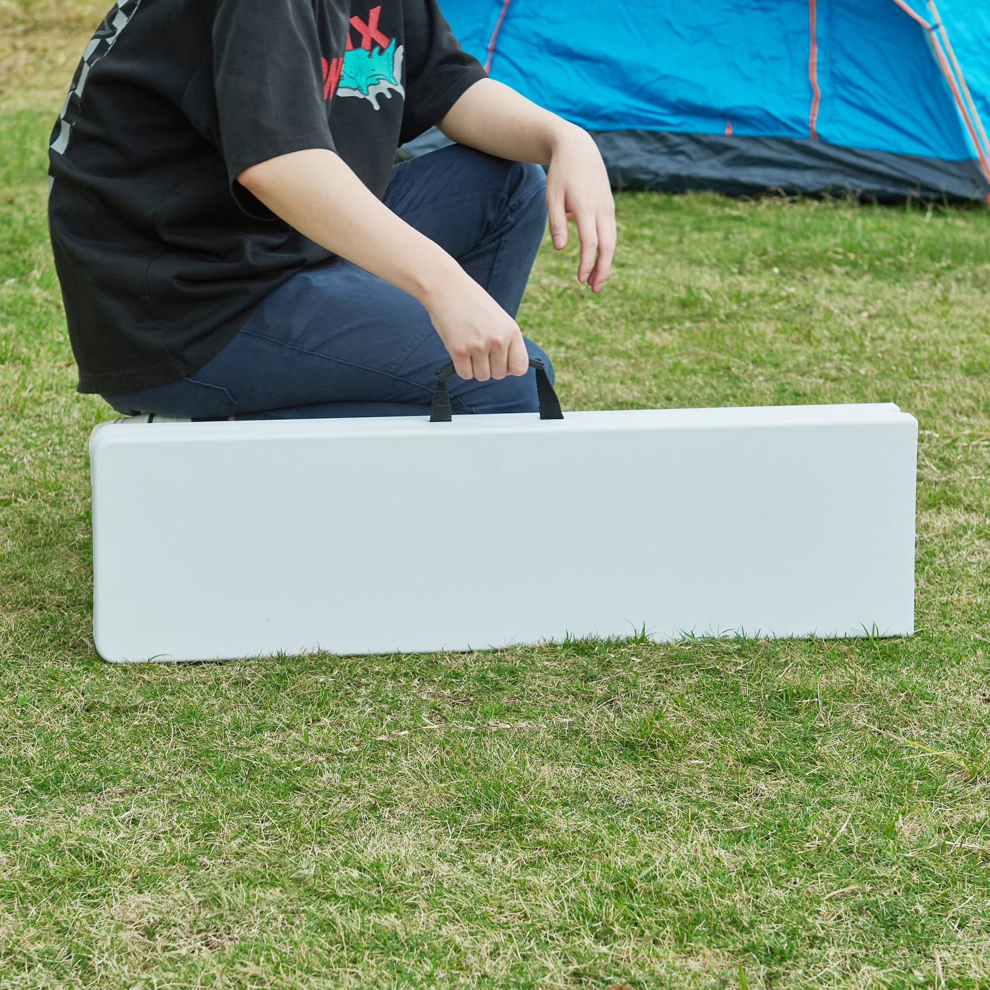 Lot de 2 bancs de camping pliables Ljusnarsberg 180 x 25 x 43 cm blanc [en.casa] - Imagen 3