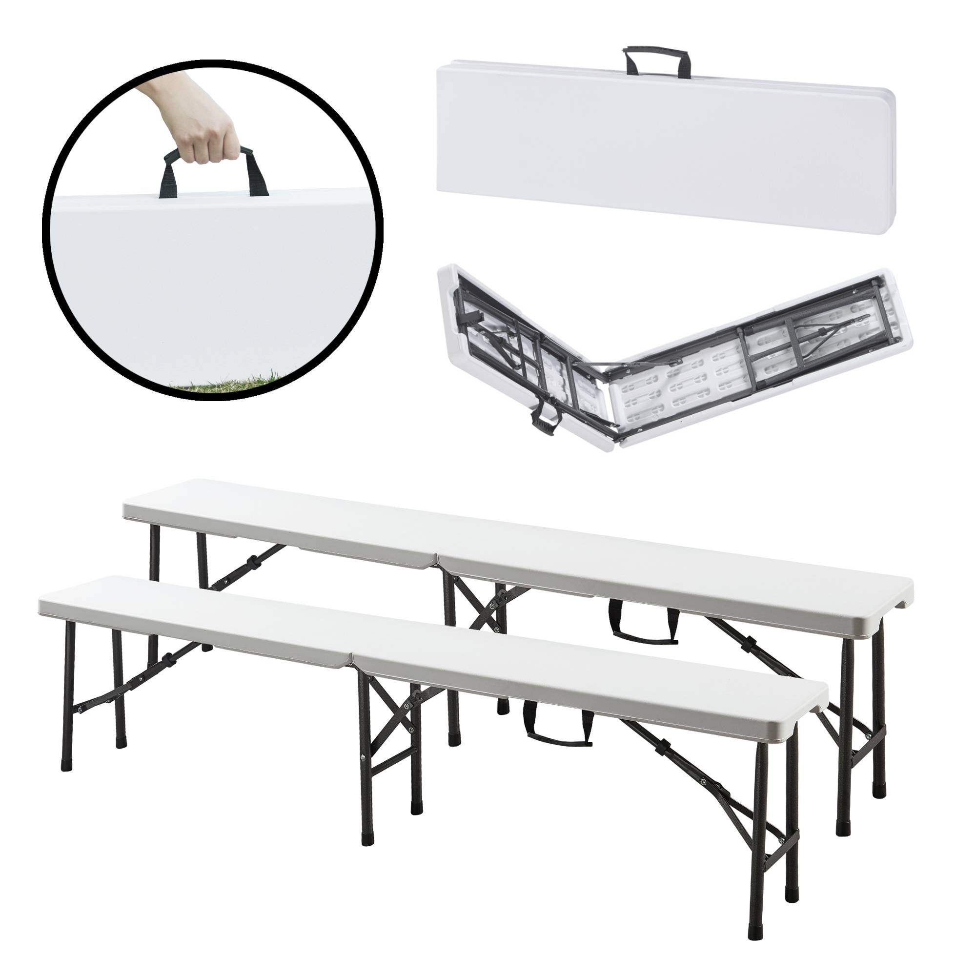Lot de 2 bancs de camping pliables Ljusnarsberg 180 x 25 x 43 cm blanc [en.casa] - Imagen 1