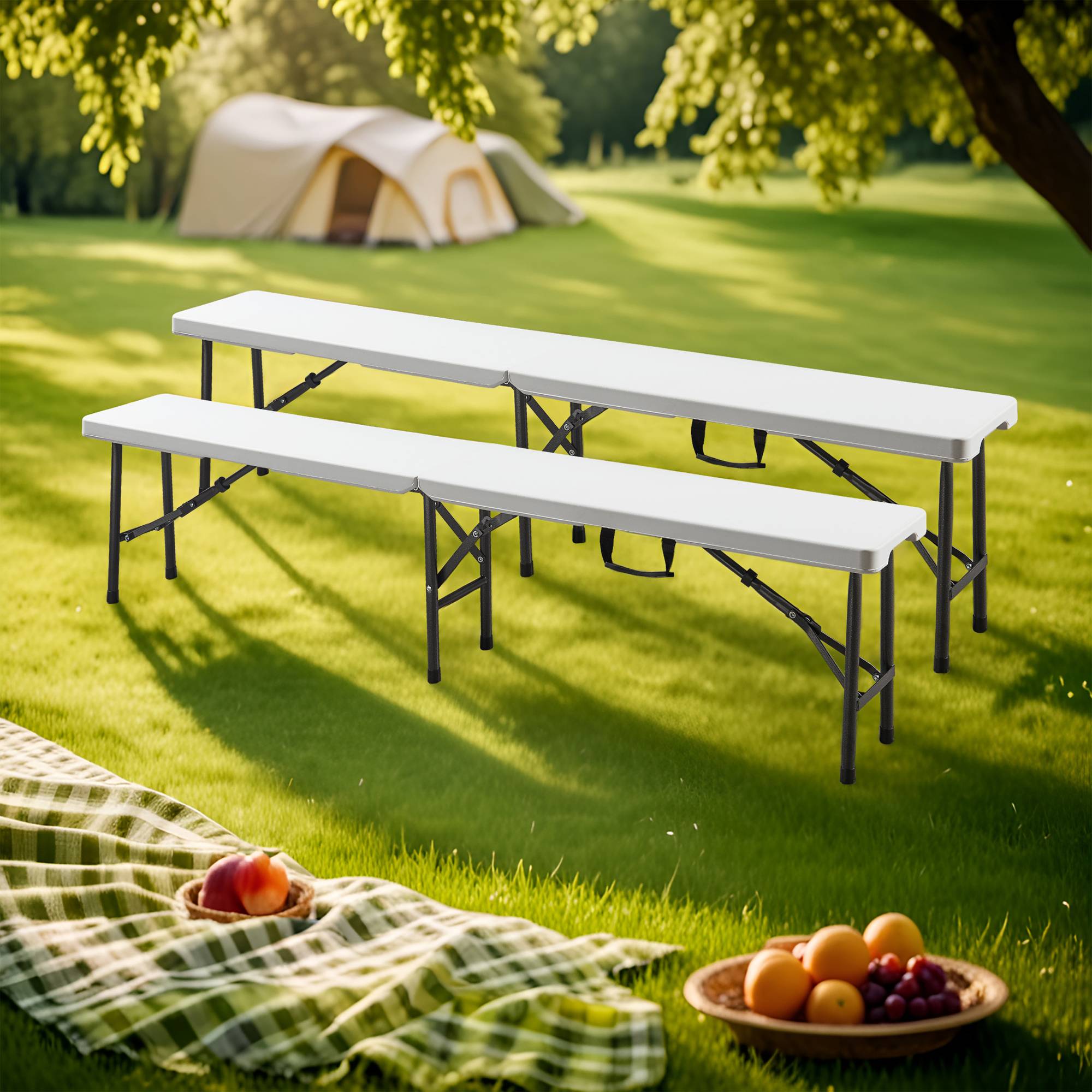 Lot de 2 bancs de camping pliables Ljusnarsberg 180 x 25 x 43 cm blanc [en.casa] - Imagen 2