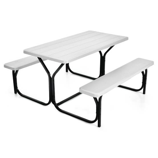 Table de Jardin avec 2 Banc Table de Pique-Nique/Camping pour 4 à 6 Personnes 137 x 150 x 71cm Blanc - Image 4