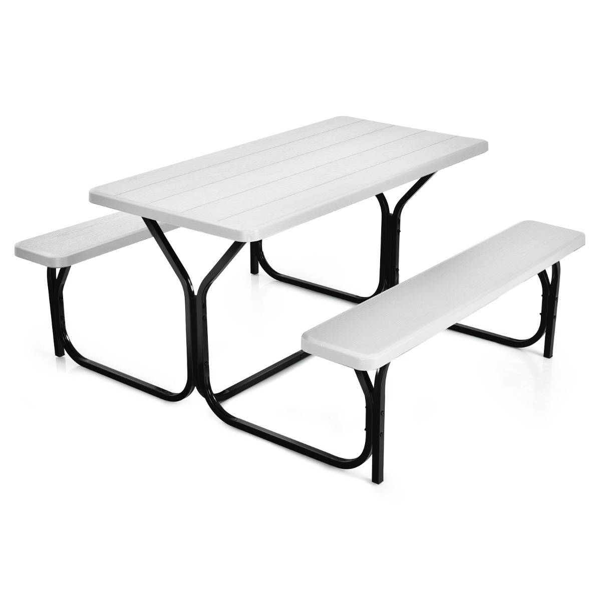 Table de Jardin avec 2 Banc Table de Pique-Nique/Camping pour 4 à 6 Personnes 137 x 150 x 71cm Blanc - Image 4