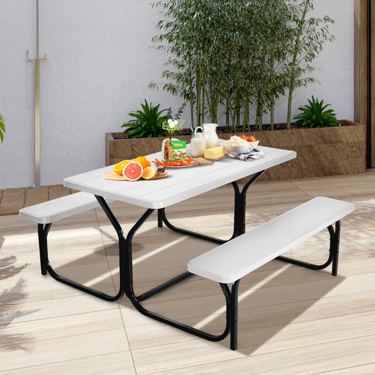 Table de Jardin avec 2 Banc Table de Pique-Nique/Camping pour 4 à 6 Personnes 137 x 150 x 71cm Blanc - Image 3