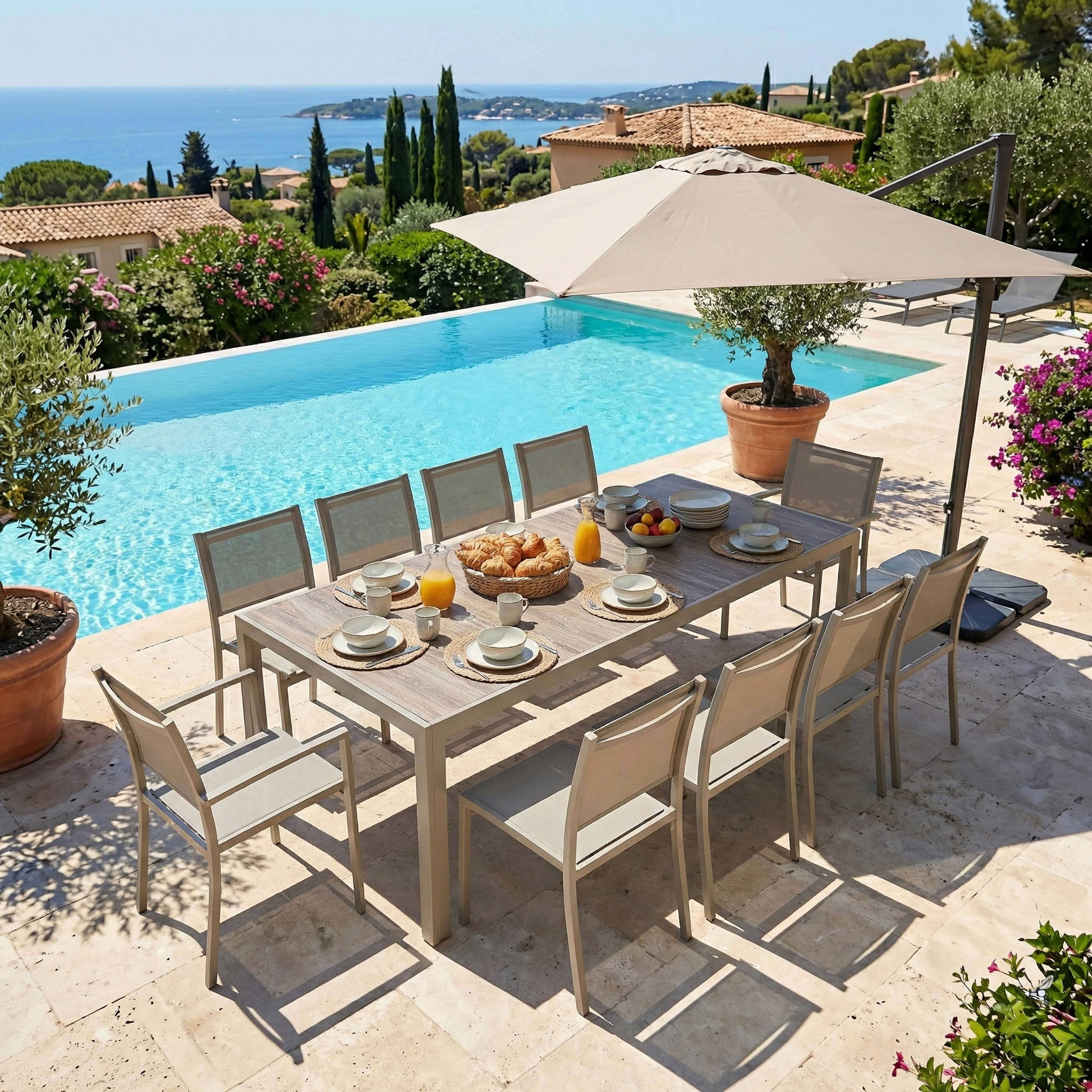 Oviala - Table de jardin en aluminium et céramique effet bois 206 cm crème Tivoli - Oviala - Image 6