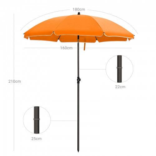 Helloshop26 - Parasol droit 50 nervures en fibre de verre toile polyester inclinable sac de transport terrasse jardin balcon plage diamètre 160 cm orange - Imagen 5