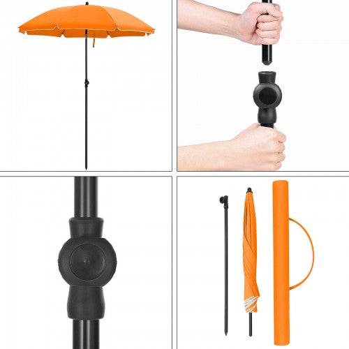 Helloshop26 - Parasol droit 50 nervures en fibre de verre toile polyester inclinable sac de transport terrasse jardin balcon plage diamètre 160 cm orange - Imagen 3