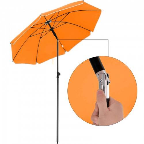 Helloshop26 - Parasol droit 50 nervures en fibre de verre toile polyester inclinable sac de transport terrasse jardin balcon plage diamètre 160 cm orange - Imagen 2