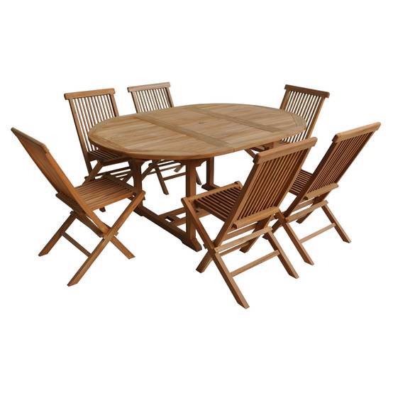 Salon de jardin en teck LOMBOK - table ronde extensible - 6 places - HAPPY GARDEN - Image 1