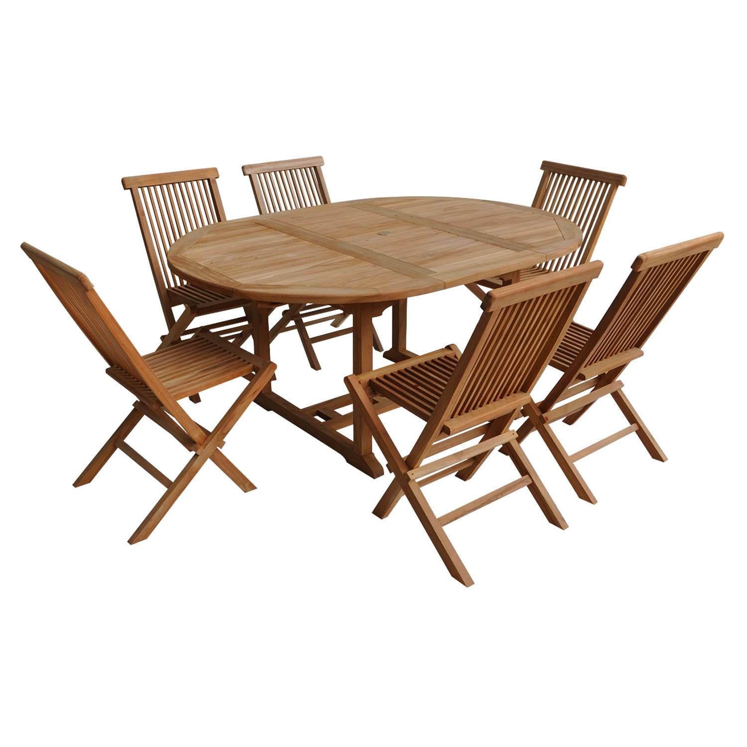 Salon de jardin en teck LOMBOK - table ronde extensible - 6 places - HAPPY GARDEN - Image 1