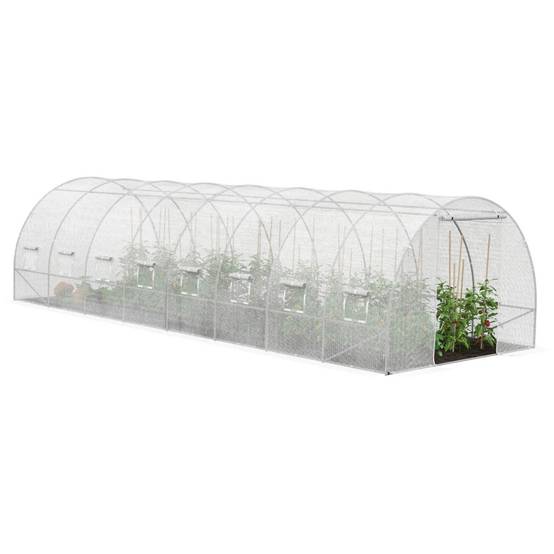 IDMARKET - Serre de jardin tunnel 24m² 8 x 3 x 2 m acier galvanisé + bâche anti-UV avec porte et fenêtres DES ANDES blanche - Image 2