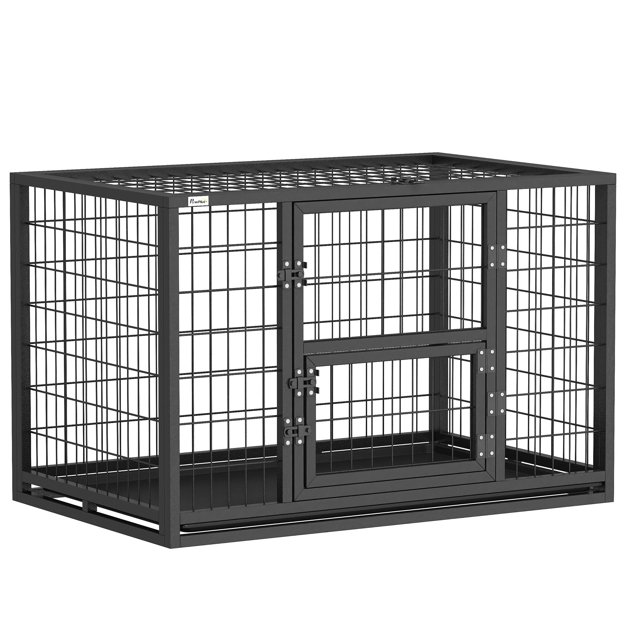 Cage chien robuste acier intérieur porte nourrissage plateau amovible 94x60x64cm noir - ComfortXL Outdoor Living - Image 1