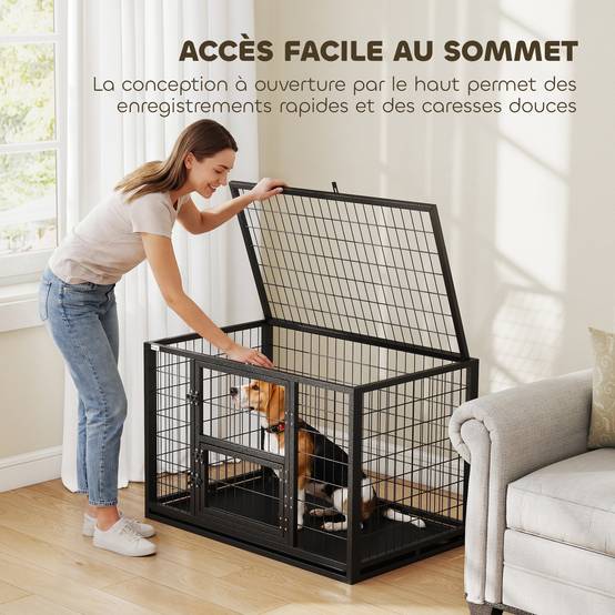 Cage chien robuste acier intérieur porte nourrissage plateau amovible 94x60x64cm noir - ComfortXL Outdoor Living - Image 8
