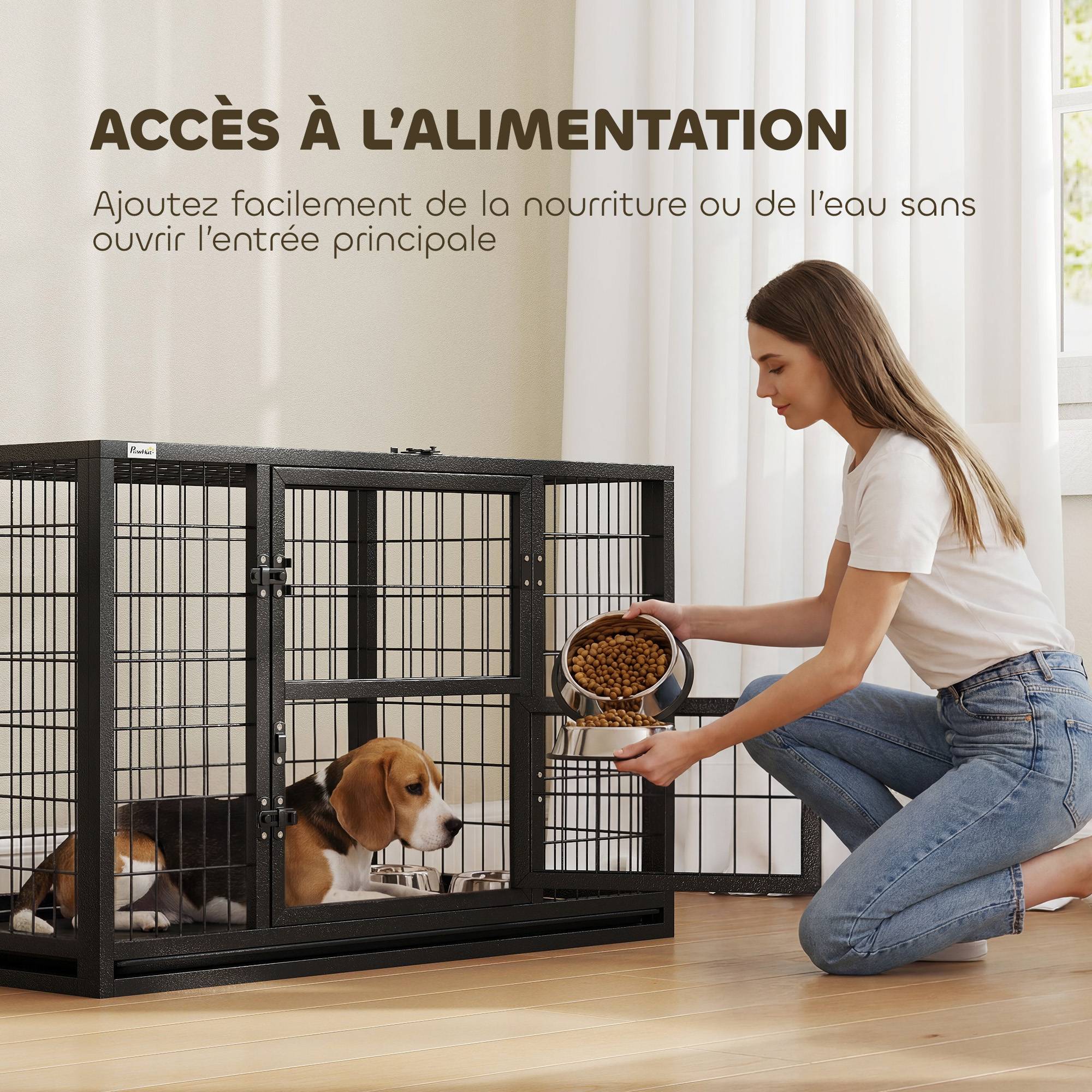 Cage chien robuste acier intérieur porte nourrissage plateau amovible 94x60x64cm noir - ComfortXL Outdoor Living - Image 7