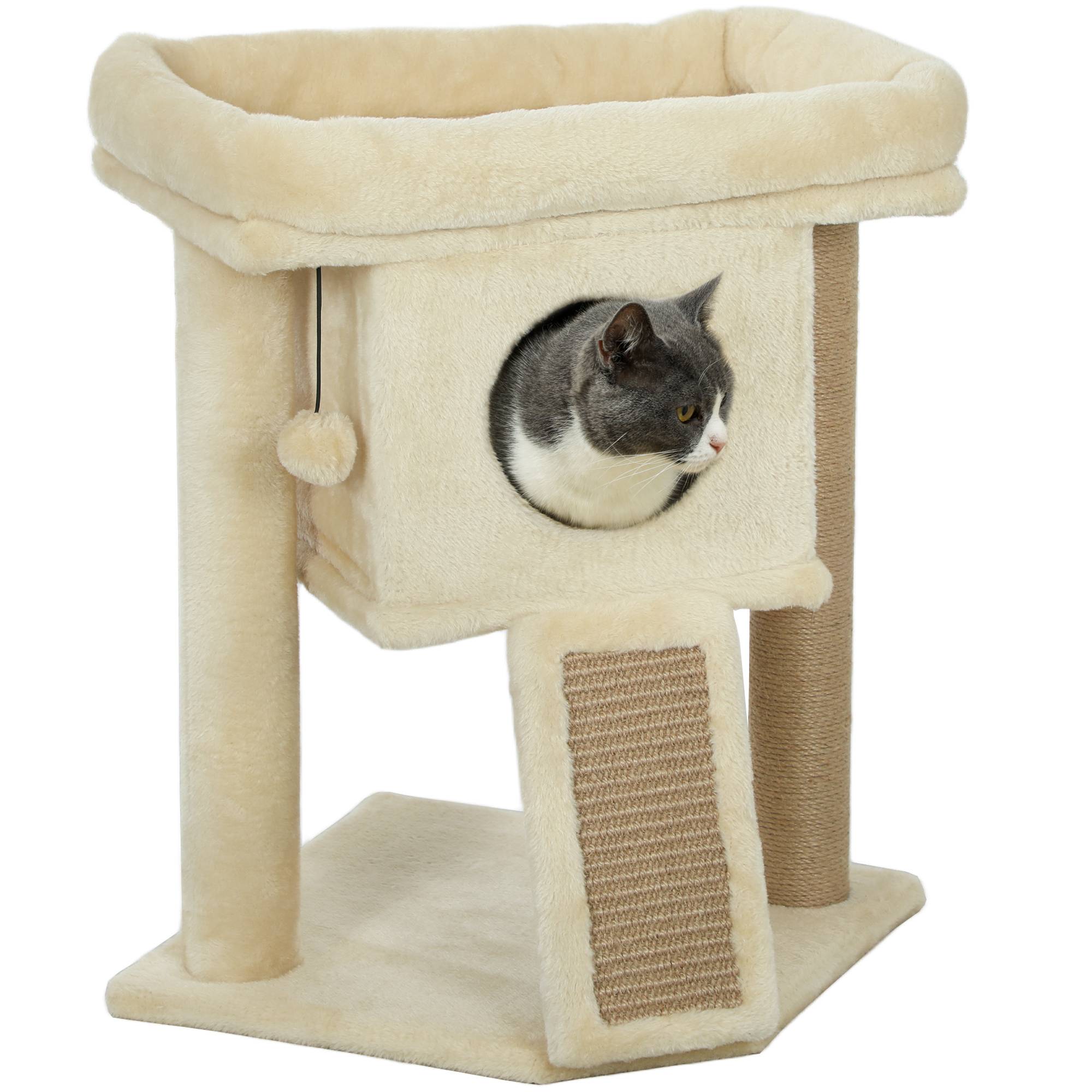 Arbre à chat jute et peluche beige 40 x 40 x 57 cm - PANGIVO