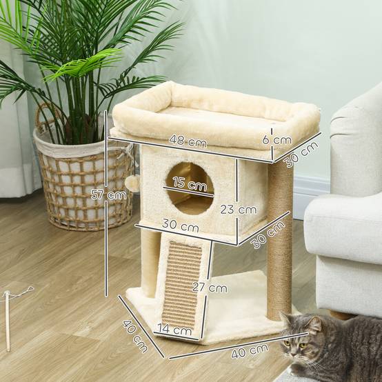 Arbre à chat jute et peluche beige 40 x 40 x 57 cm - PANGIVO - Image 5