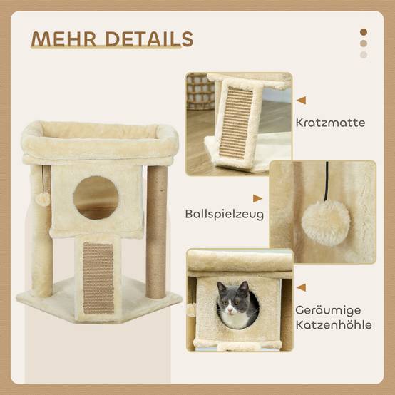 Arbre à chat jute et peluche beige 40 x 40 x 57 cm - PANGIVO - Image 7