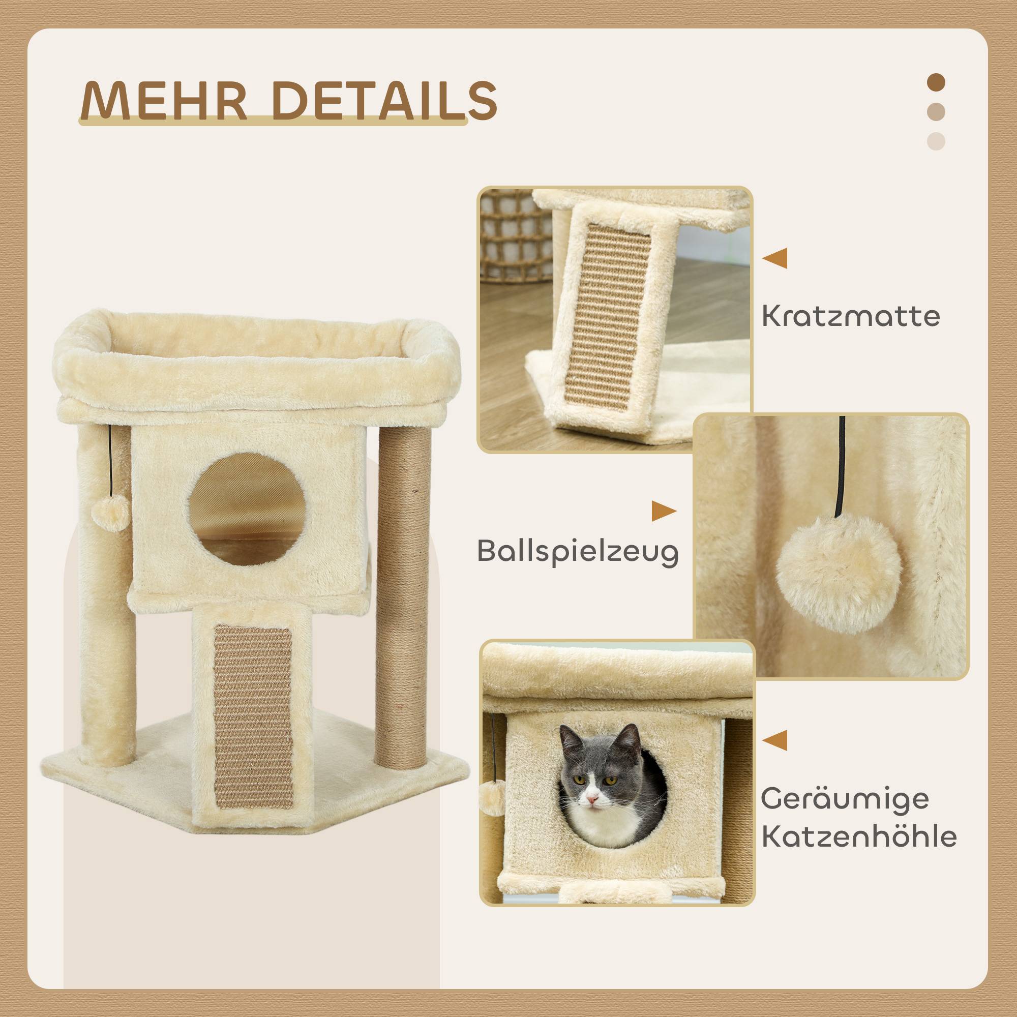 Arbre à chat jute et peluche beige 40 x 40 x 57 cm - PANGIVO - Image 7
